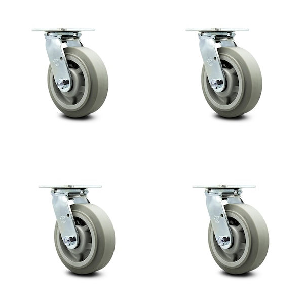 6 Inch Thermoplastic Rubber Caster Set with Roller Bearing and Swivel Lock SCC